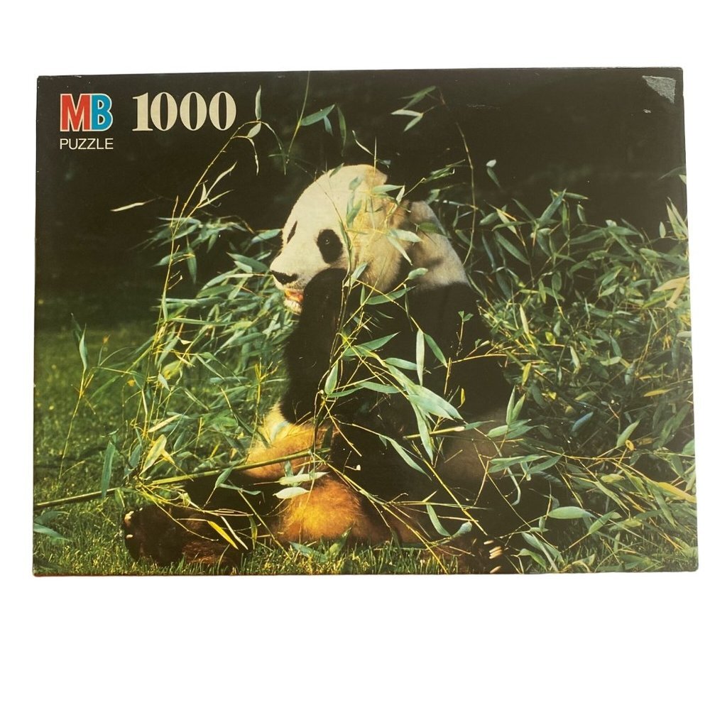 Vintage Unopened MB Puzzle Nature Giant Panda Bamboo 1000 Piece Puzzle 20"x26"